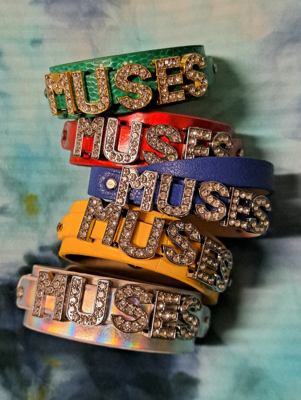 MUSES Rhinestone Letter Bracelets - Multi Color Stack